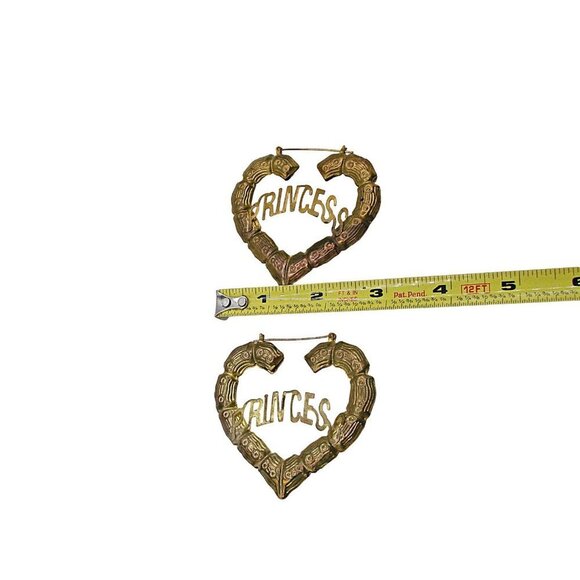 Chunky Princess Earrings Bamboo Thick Heart Shaped Hoop Dangle Fashion 2.5x3" - Picture 8 of 10